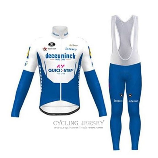 2020 Cycling Jersey Deceuninck Quick Step White Azul Long Sleeve And Bib Tight